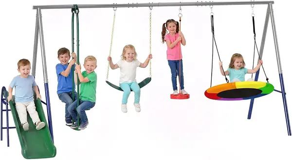 5-in-1-Kinderspielplatz für den Außenbereich mit Rutsche…