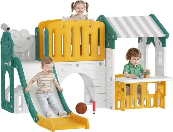 7 in 1 Kinderrutsche mit Klettergerüst 1-4 Jahre Gelb+Grün