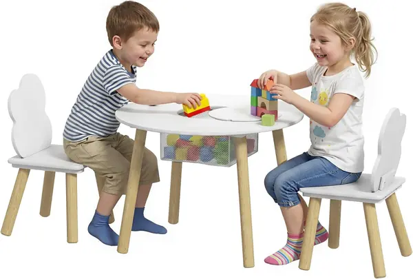 Kindertisch mit 2 Stühlen Wolken-Design Holzbeinen 3-6…