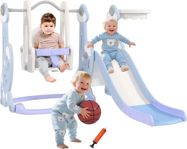 Rutsche 4-in-1 Kleinkinderrutsche mit Basketballkorb…