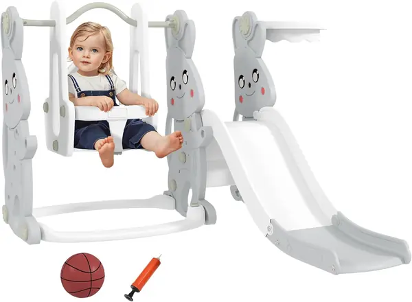 Rutsche 4-in-1 mit Schaukel, Klettergerüst für 1,5-4…
