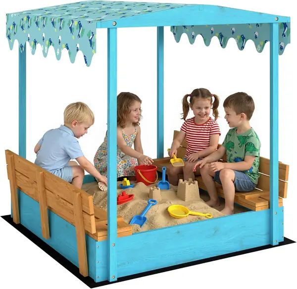 Sandkasten aus Holz mit Deckel, 3-6 Jahre, 134,5 x 127,5…